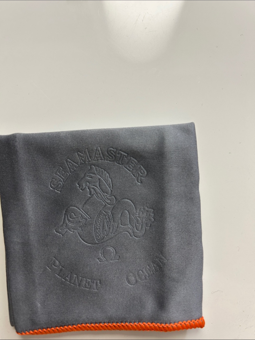 Omega Gray Suede Embossed Seamaster Pouch with Orange Edge